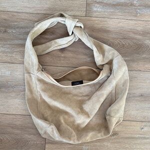 Knotted Strap Suede Hobo Bag - Beige